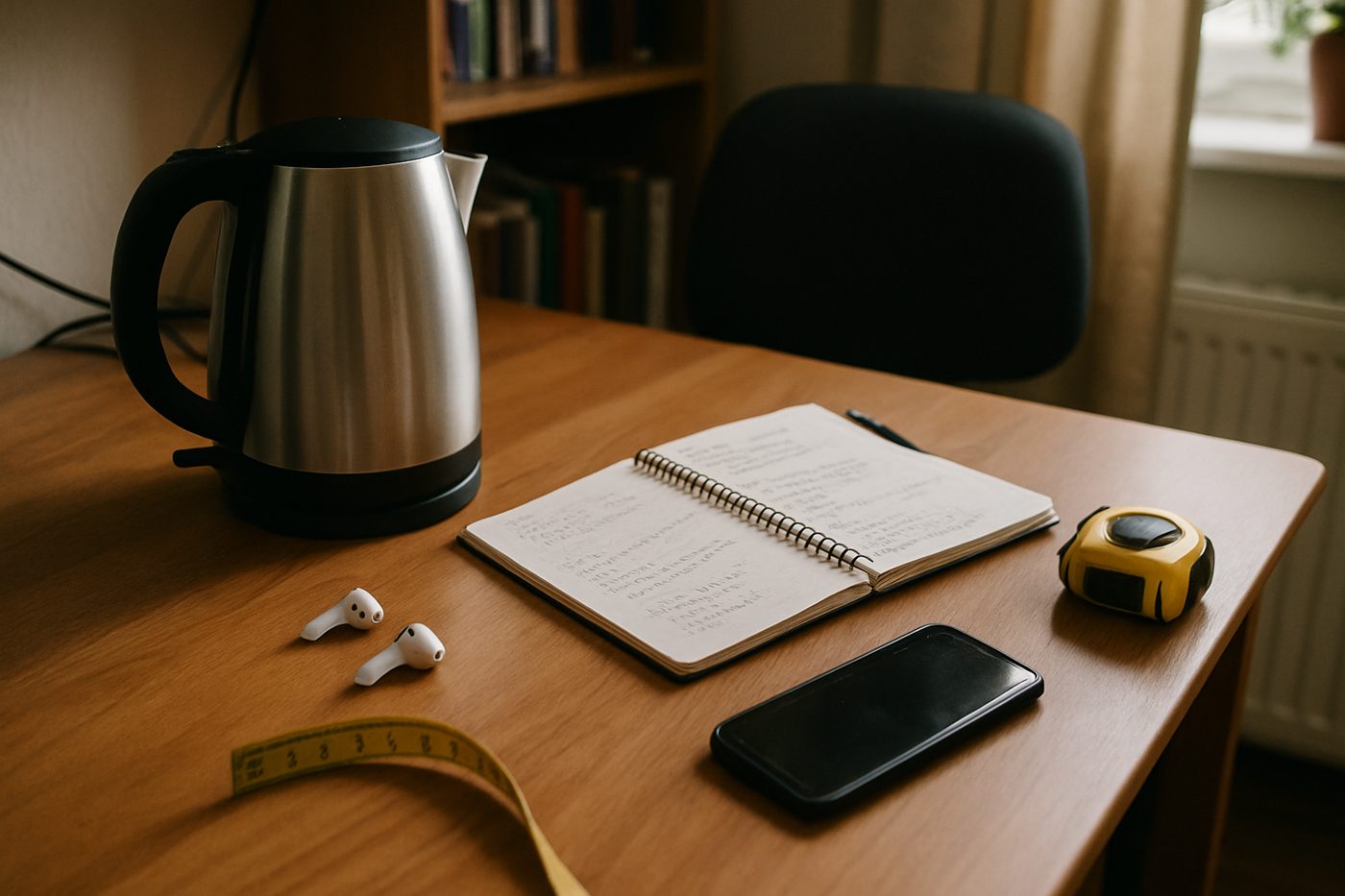 A desk of products being evaluated